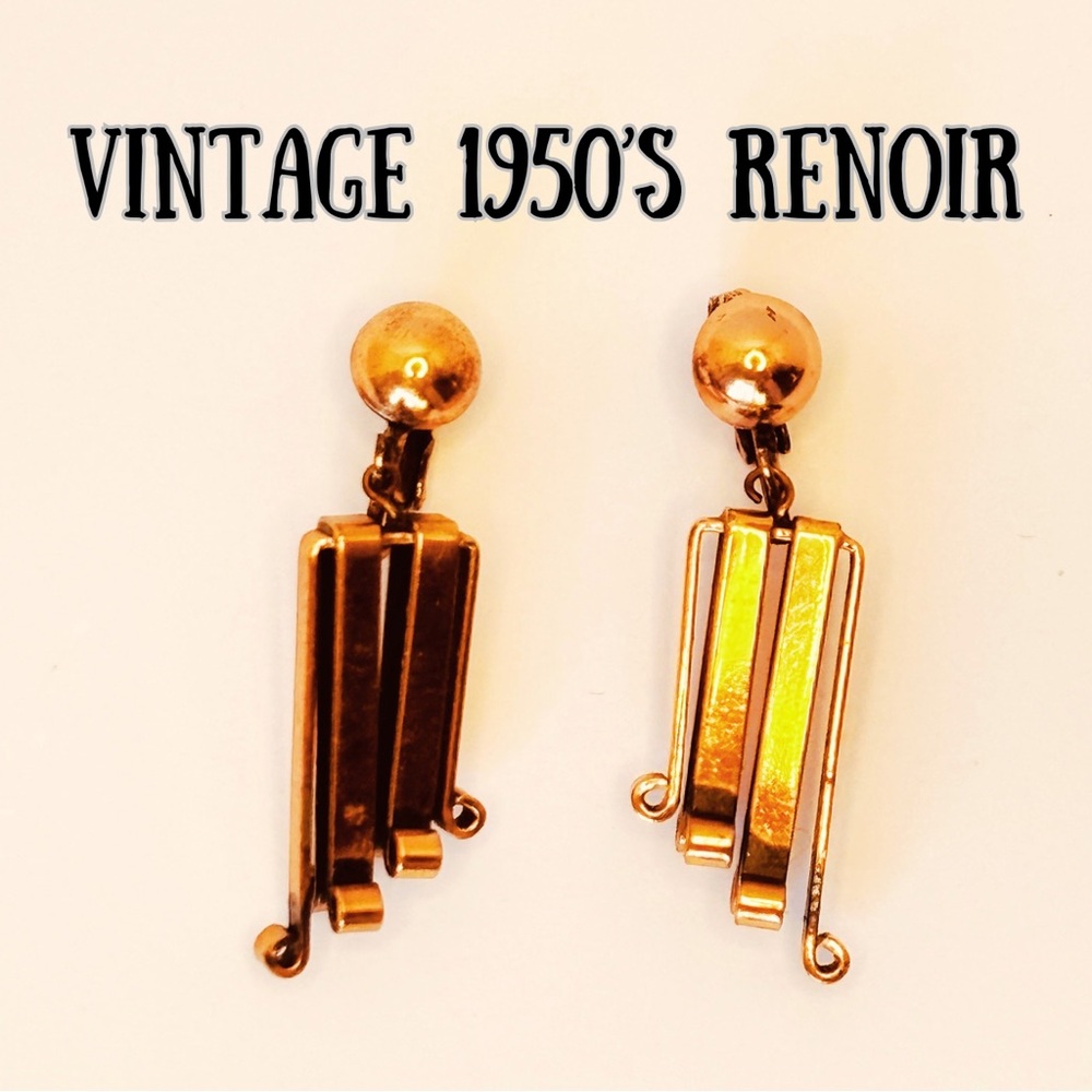 Vintage 1950’s Renoir Signed Copper Clip On Earrings